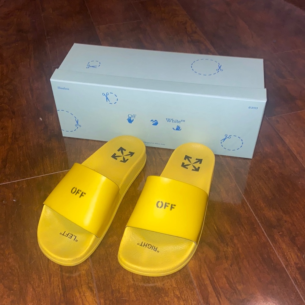 Off-White Yellow Logo Pool Slides